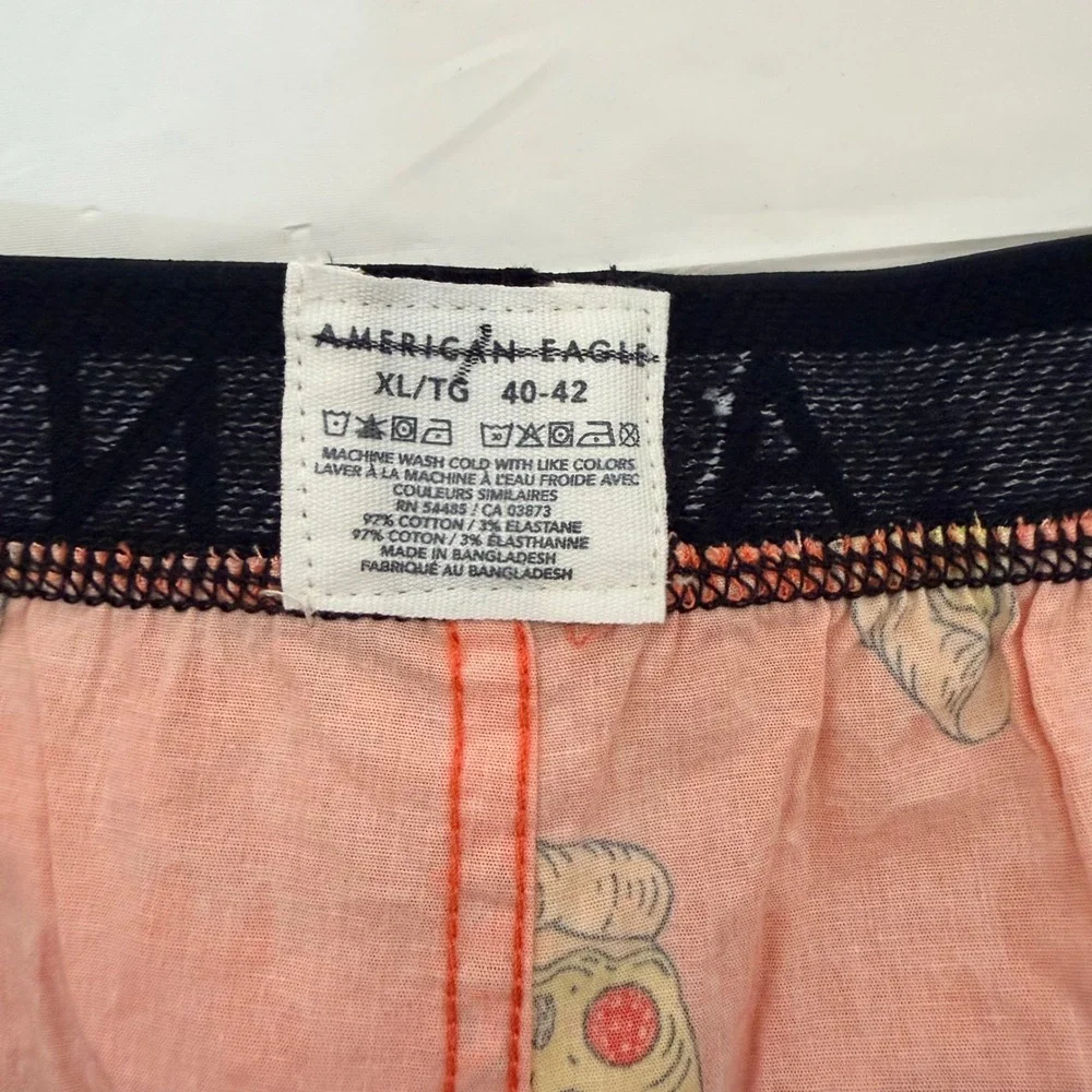 American Eagle Mens XL Pizza Print Boxer Shorts Orange Elastic Waistband NEW